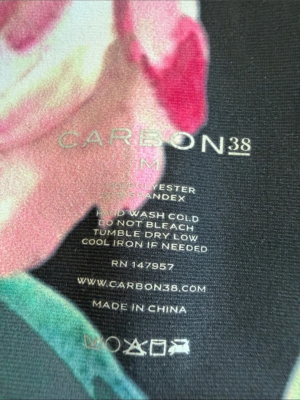 Carbon38 Black Floral Leggings with Pink & Green Accents